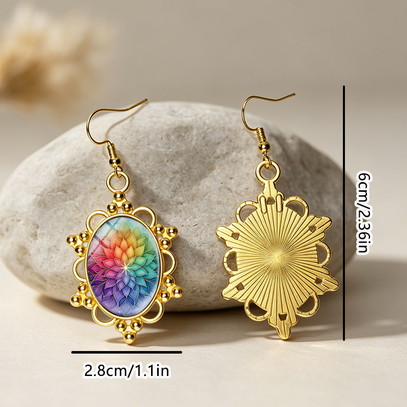 Rainbow Mandala Dangle Earrings, Unisex Gift